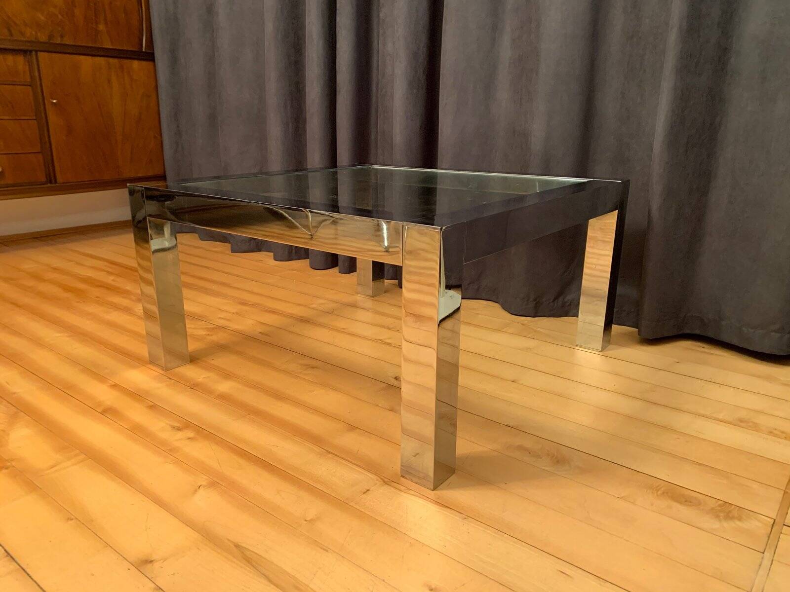 Table basse en chrome et en verre, Italie, années 1960