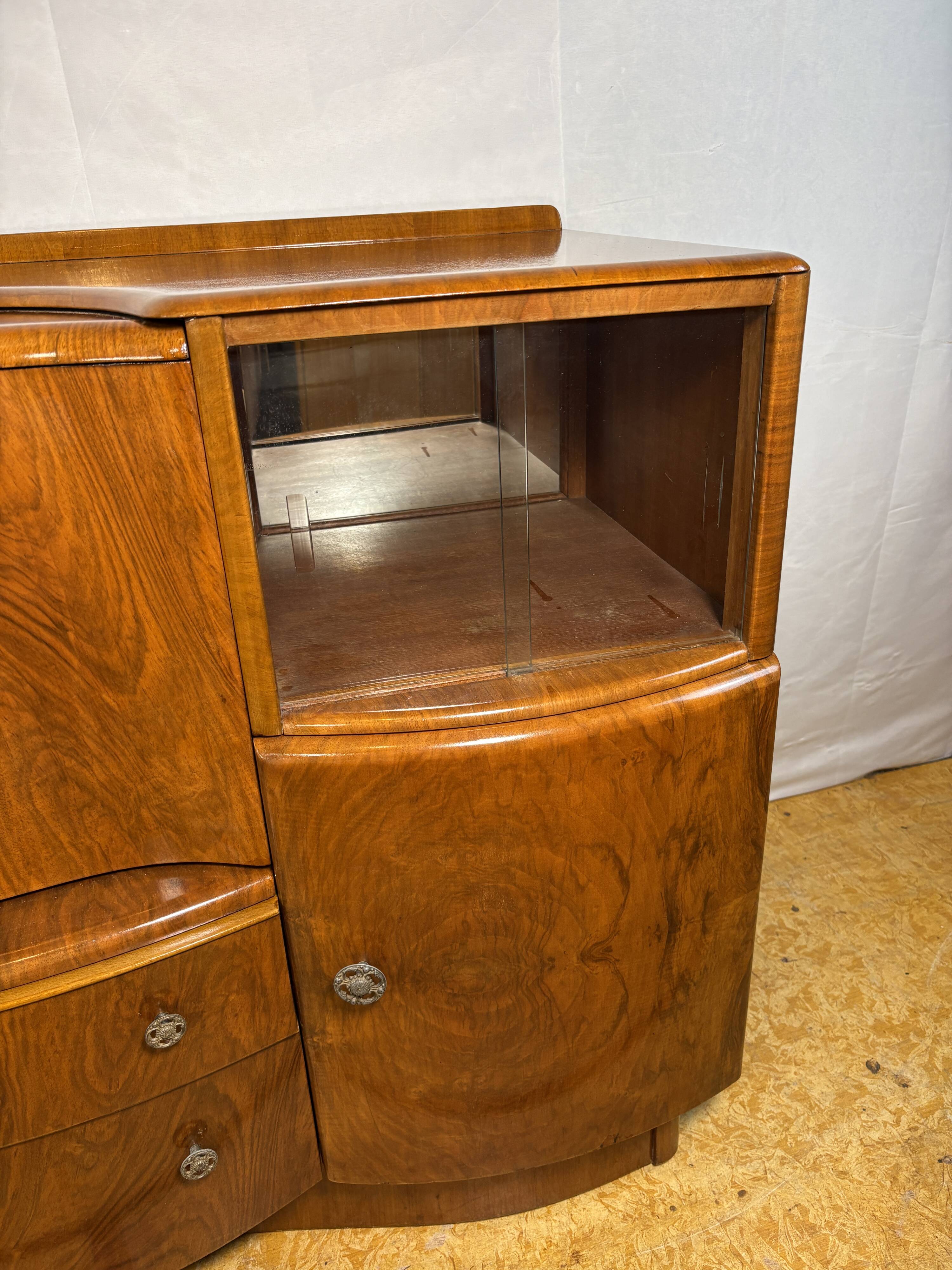 Art Deco Vintage Burr Walnut Cocktail Cabinet Sideboard Beautility1930-1940