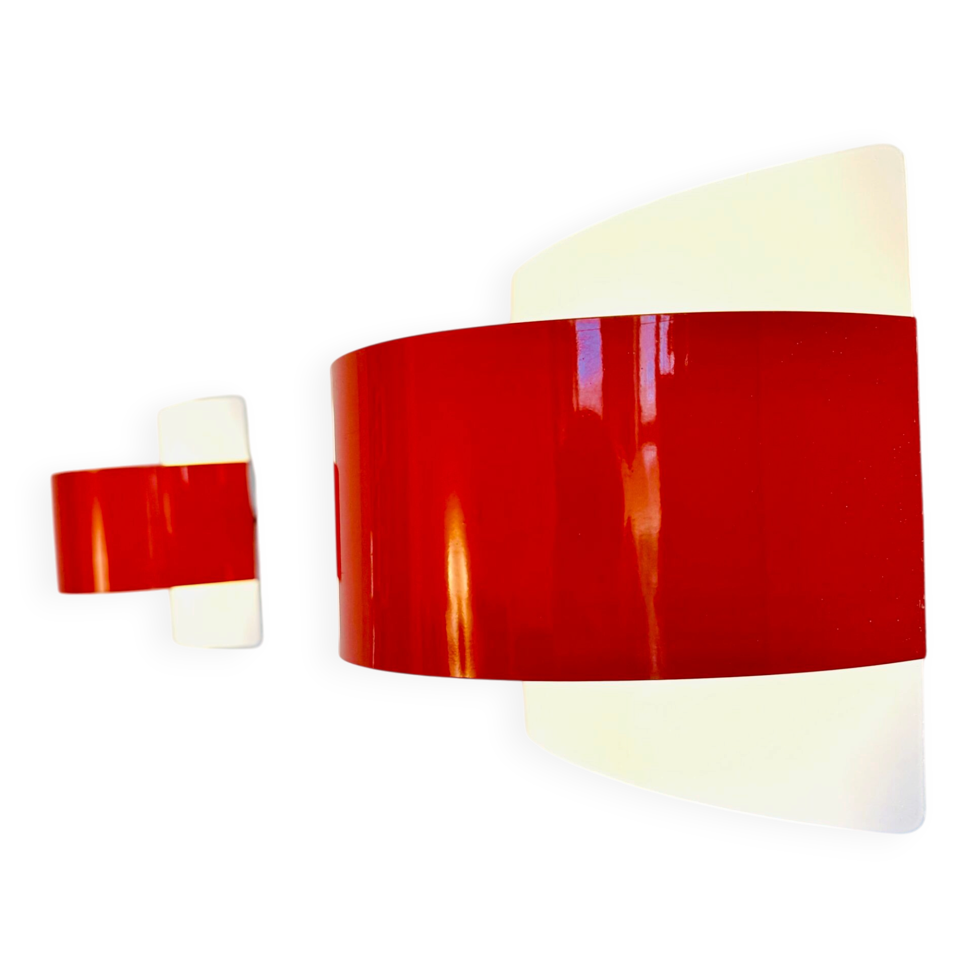 Curved Wall Lamps In Red And White By Peter Celsing For Falkenbergs Belysning, Sweden 1960S