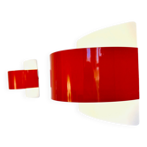 Appliques murales courbes en rouge et blanc par Peter Celsing pour Falkenbergs Belysning, Suède, années 1960.