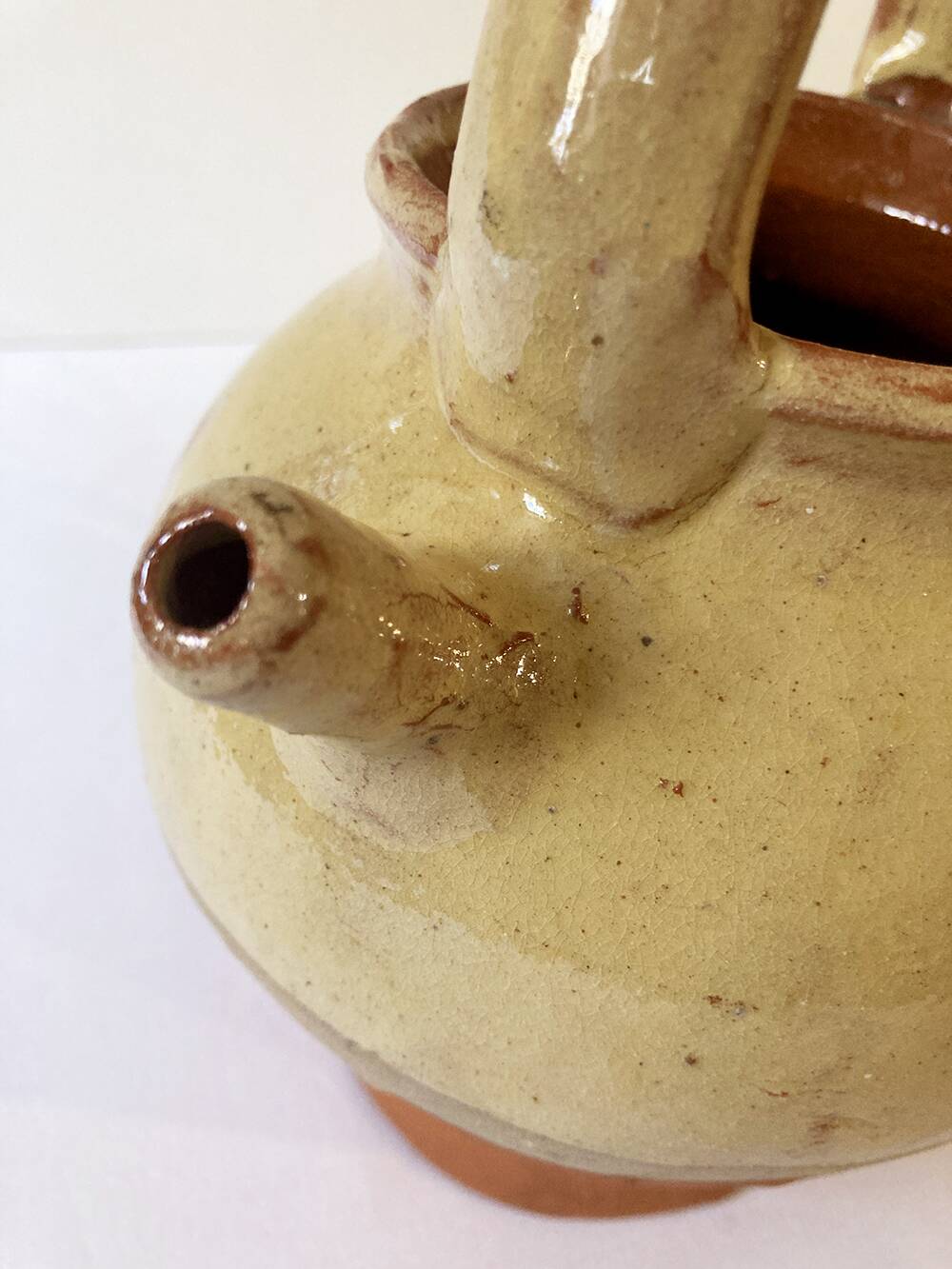 Antique Provençal jug / goat in red stoneware with yellow enamel