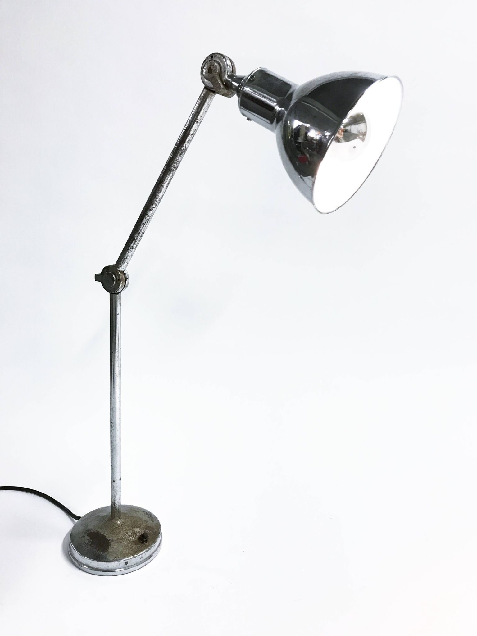 Vintage industrial chrome work light by AGI, 1930s