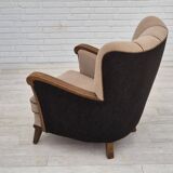 Fauteuil danois en coton marron clair et chêne, 1950