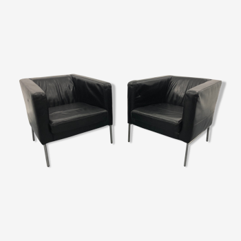 Armchairs leather black, 1980s,m set of 2