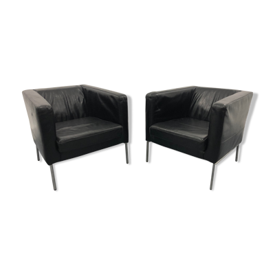 Fauteuils cuir noir années 1980