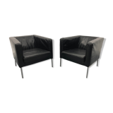 Fauteuils cuir noir années 1980