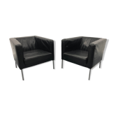 Armchairs leather black, 1980s,m set of 2