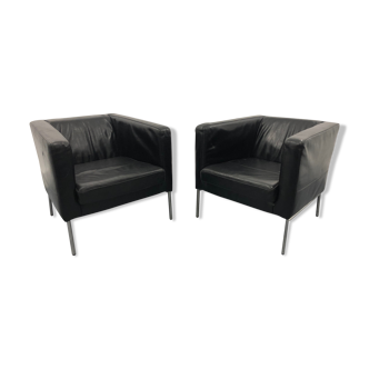 Armchairs leather black, 1980s,m set of 2