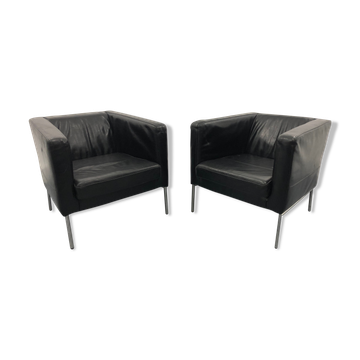 Fauteuils cuir noir années 1980
