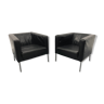 Armchairs leather black, 1980s,m set of 2