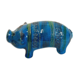 Pig animal statue, vintage, by Aldo Londi for Bitossi, Rimini blue series