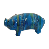 Pig animal statue, vintage, by Aldo Londi for Bitossi, Rimini blue series