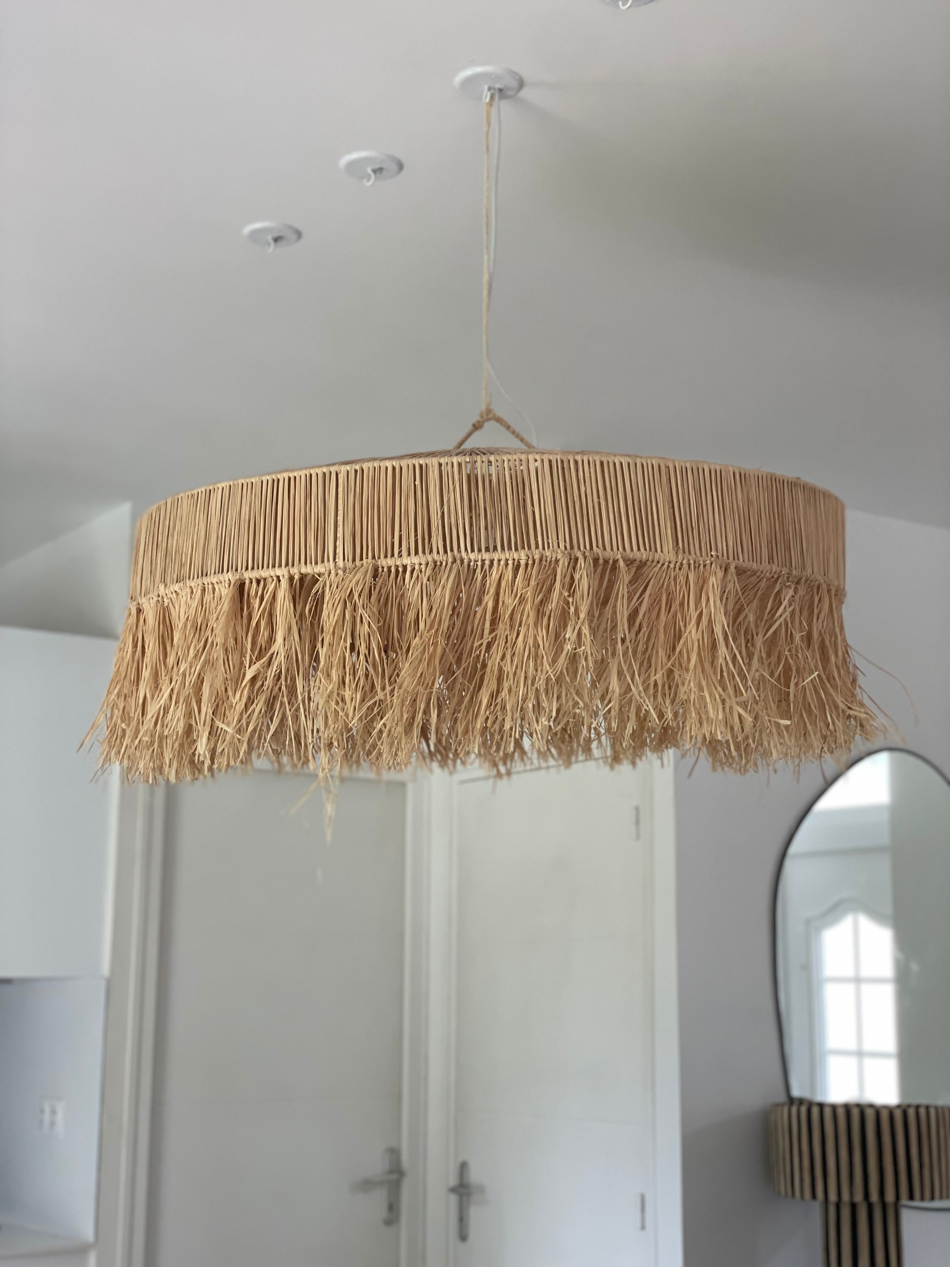 Suspension chandelier lampshade raffia bohemian vintage natural