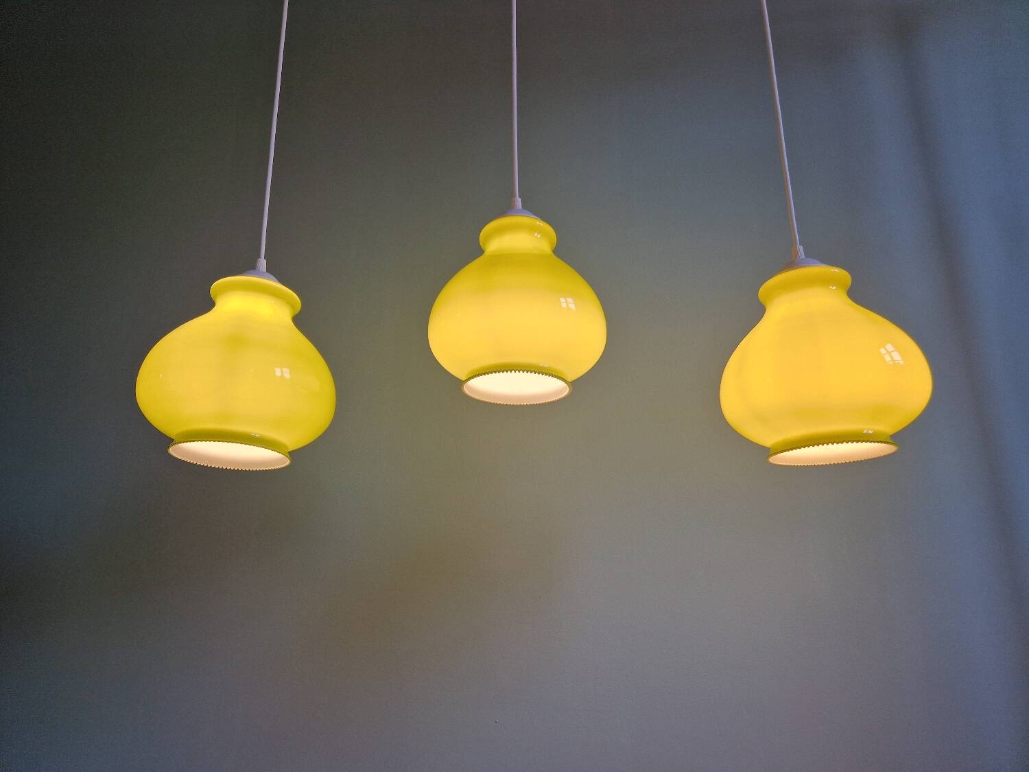 Vintage green opaline pendant light (4 available), 1960-70