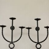 Brutalist style wrought iron candlesticks