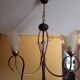 Lustre suspension 3 bras authentique année 1980 en métal et verre poli