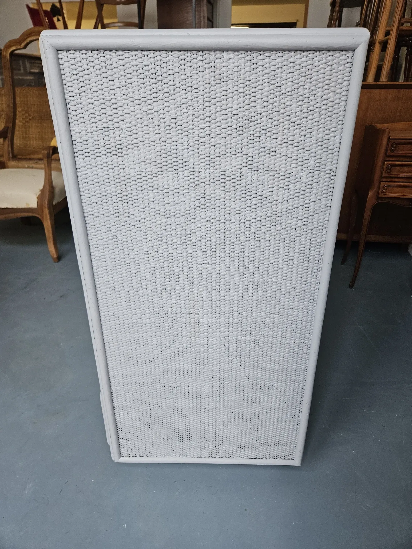Vintage grey wood and rattan chest of drawers