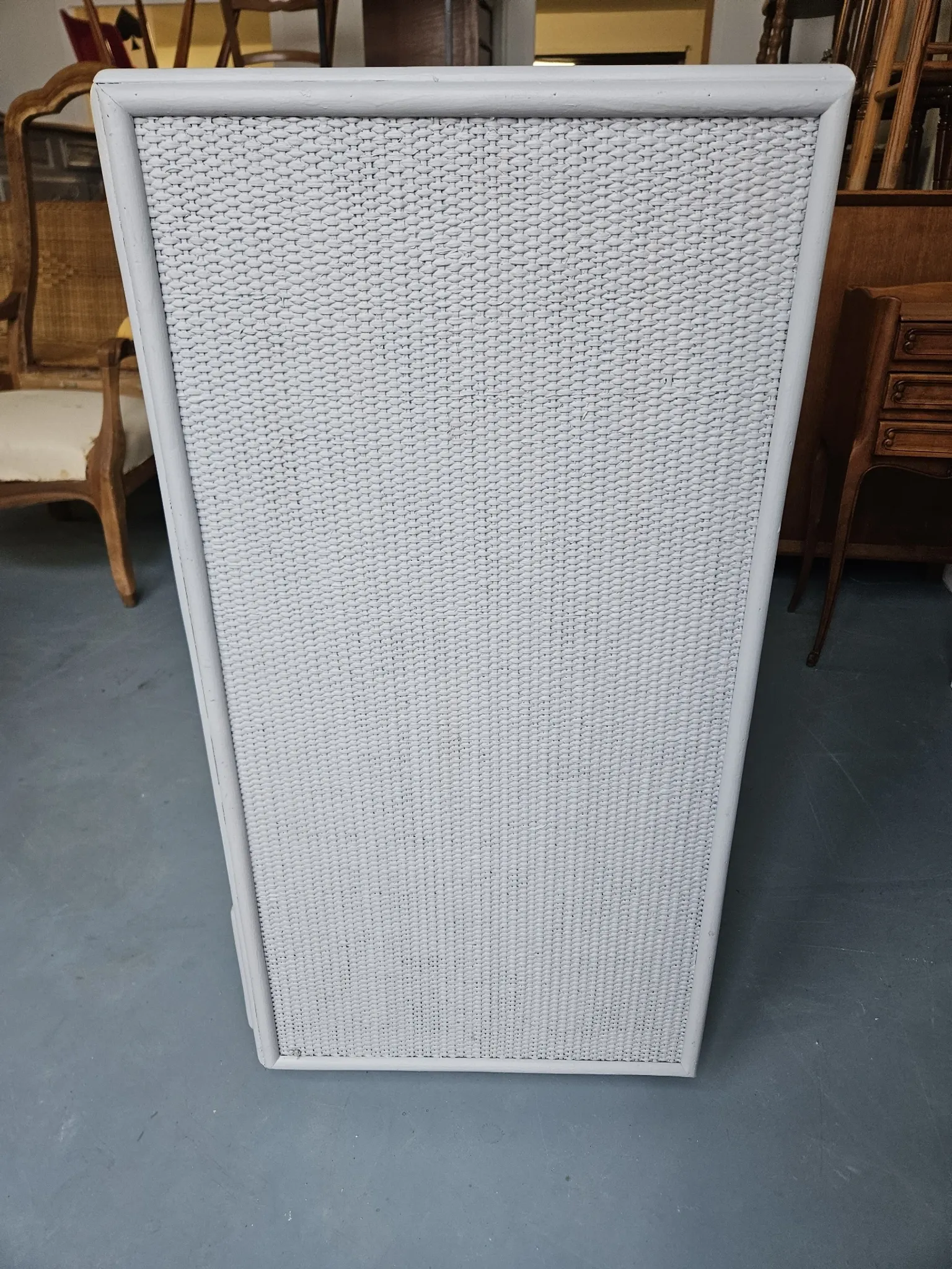 Vintage grey wood and rattan chest of drawers