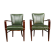 Paire de fauteuils 1940 en skaï vert et hêtre