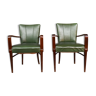Paire de fauteuils 1940 en skaï vert et hêtre