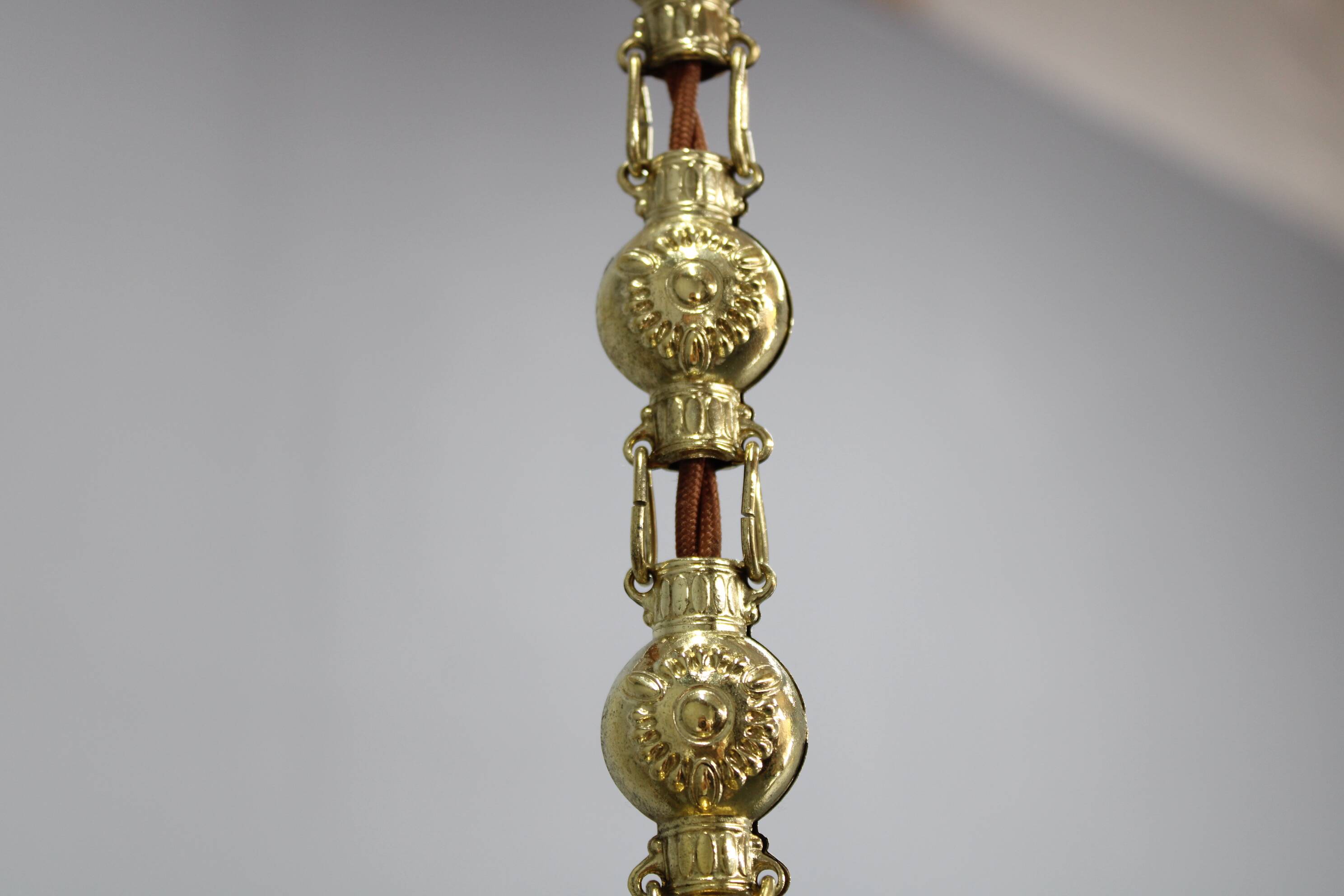 Pair of 1930s Peter Behrens Luzette pendants in opaline glass and brass