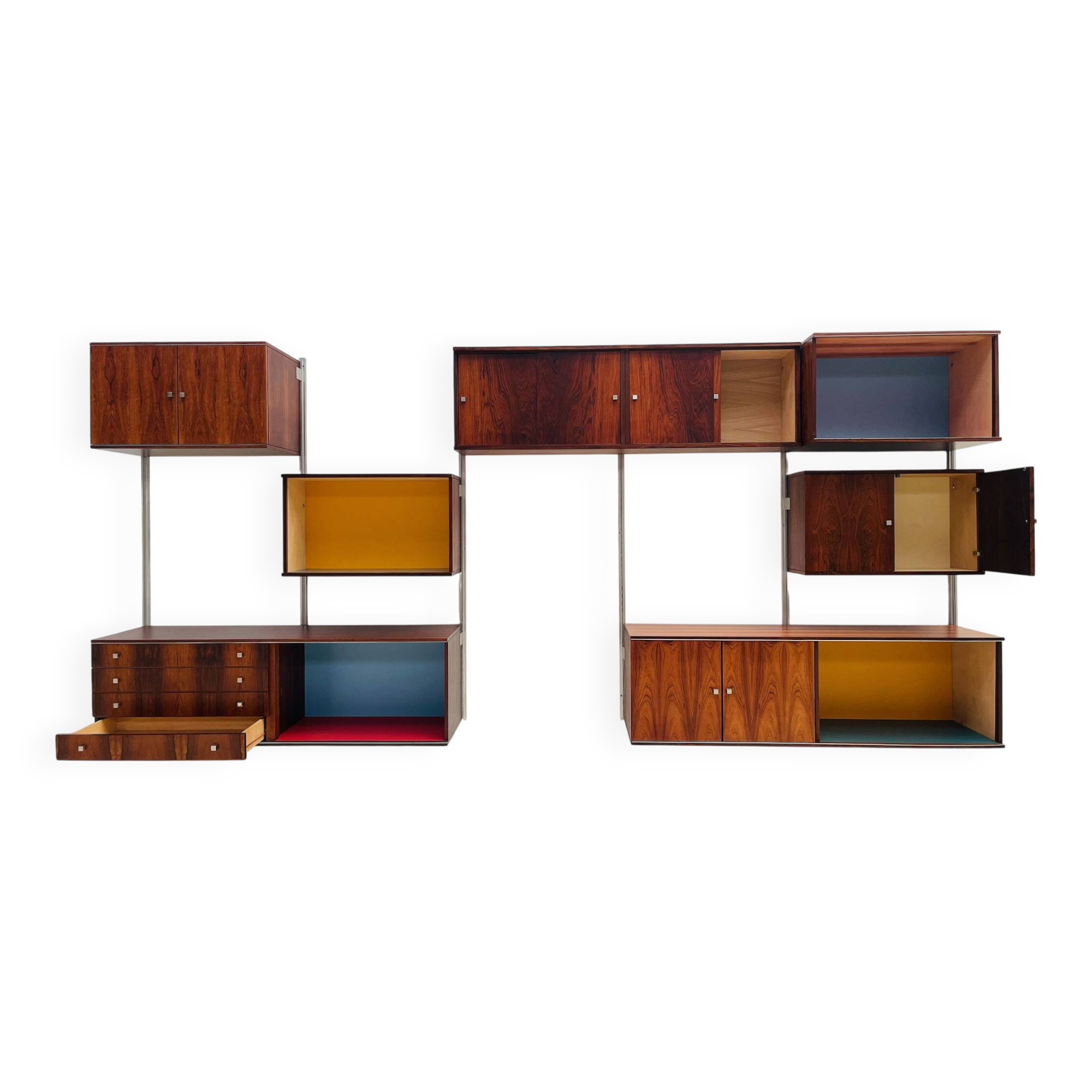 Large colorful wall unit in luxury wood