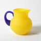 Small Vintage Frosted Glass Yellow and Blue Pitcher / Kosta Boda / Sweden /