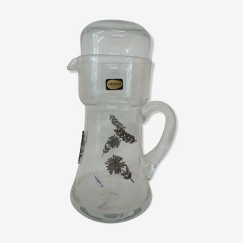 Carafe de nuit  de chevet decor floral en etain