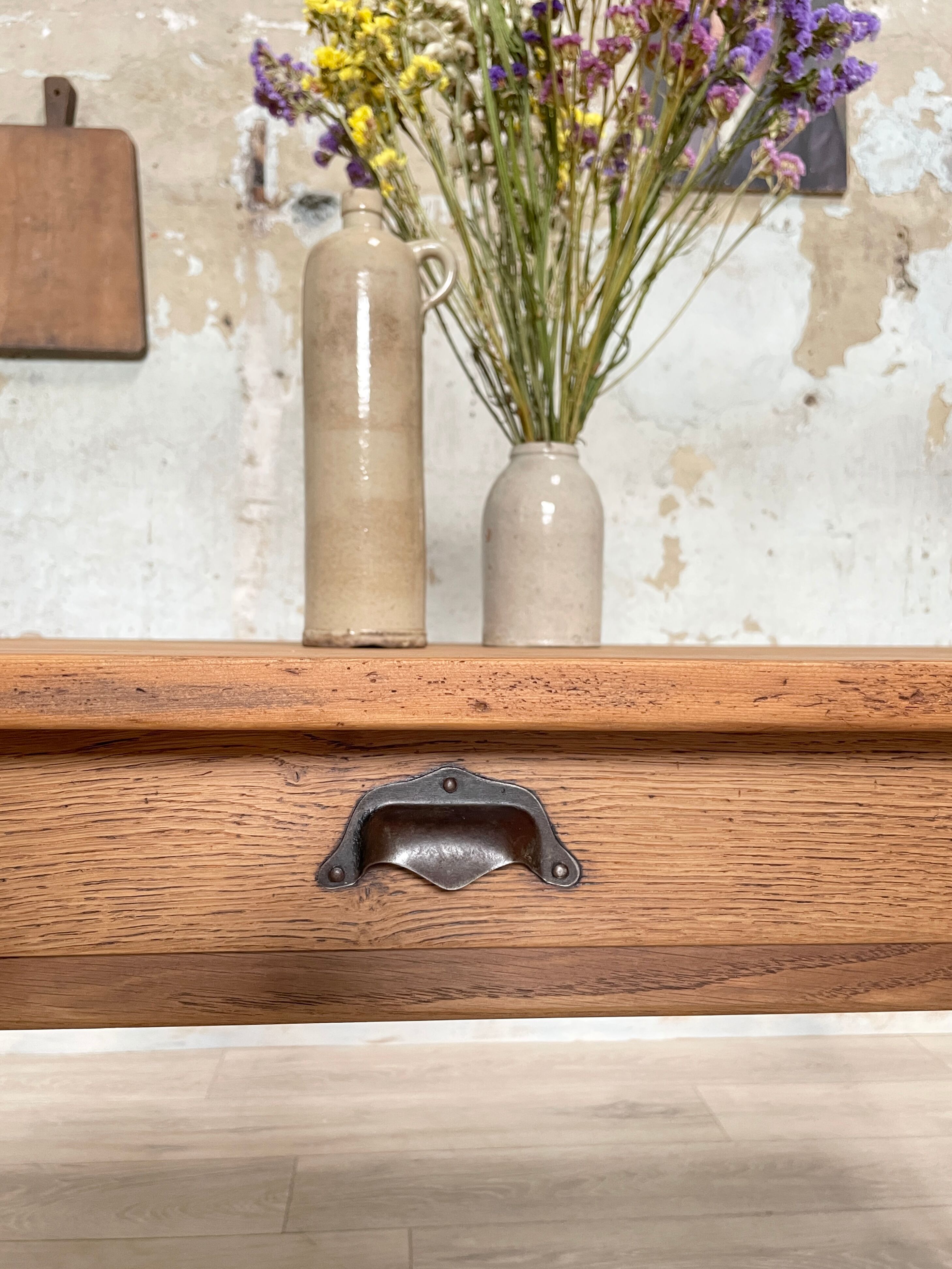 Vintage farmhouse table with spindle legs.