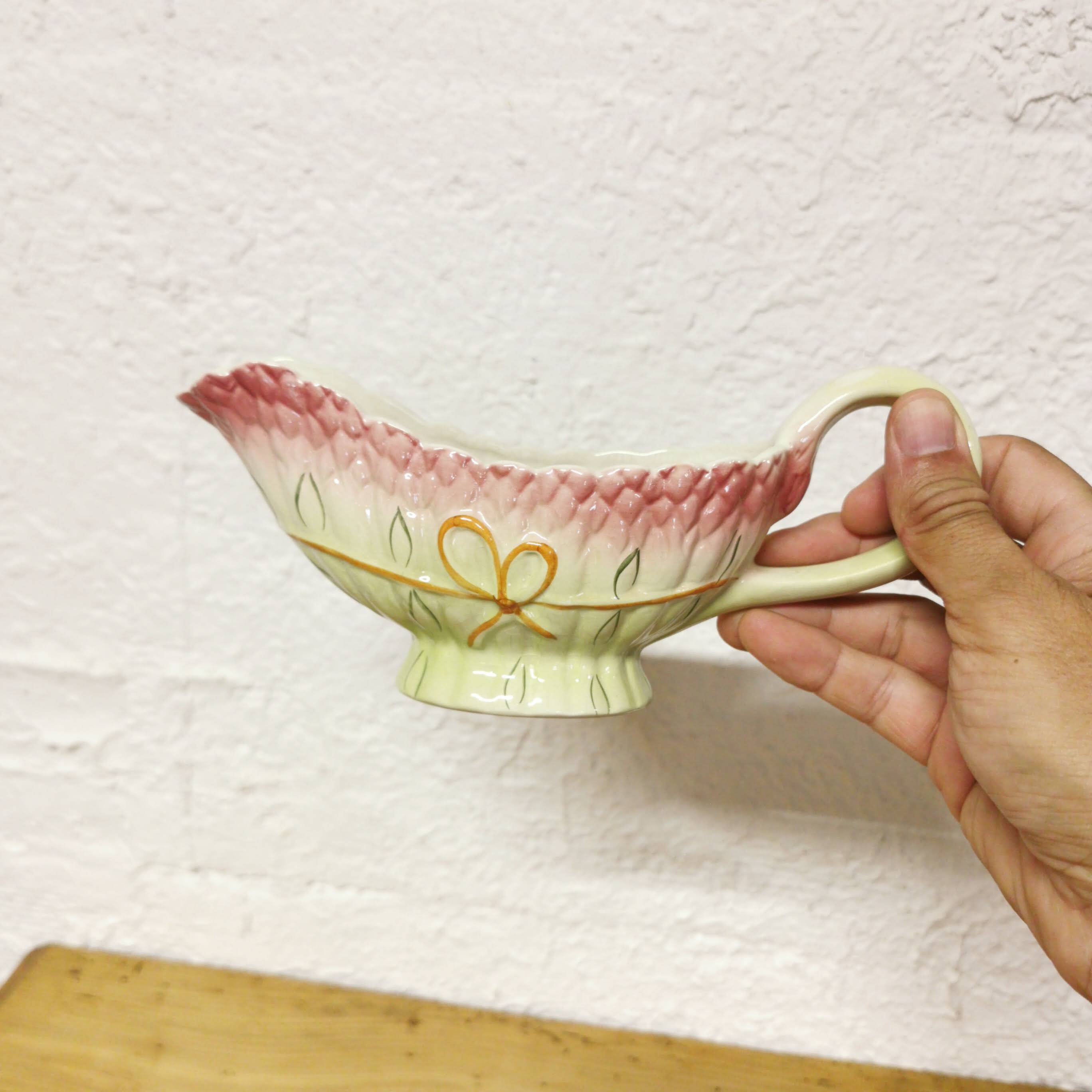 Vintage asparagus motif slipware sauceboat