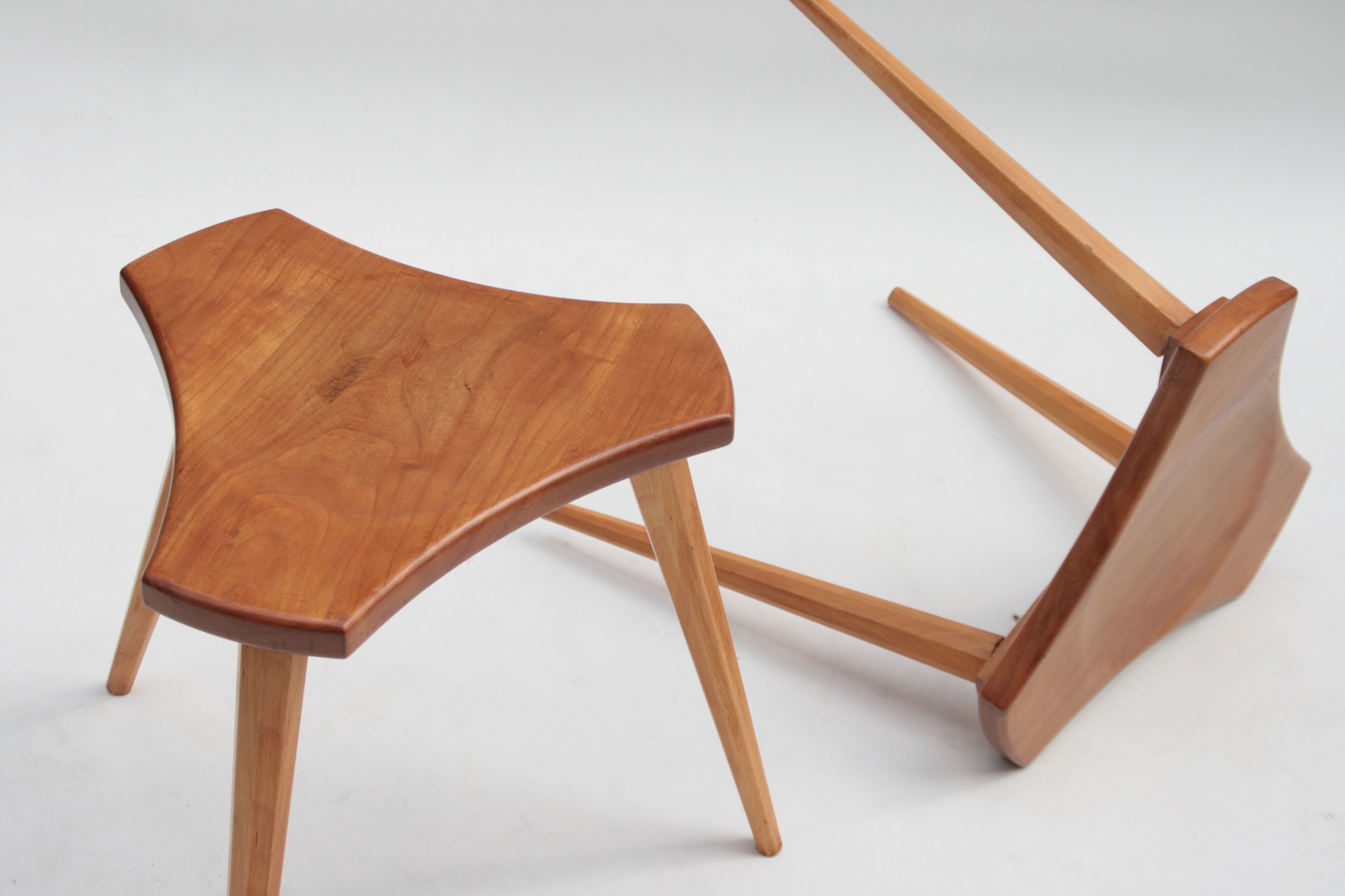 Lot of 2 beech and elm stools, France, 1950s