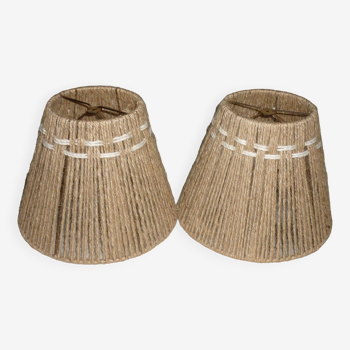 Pair of small clip-on lampshades in jute and cotton thread