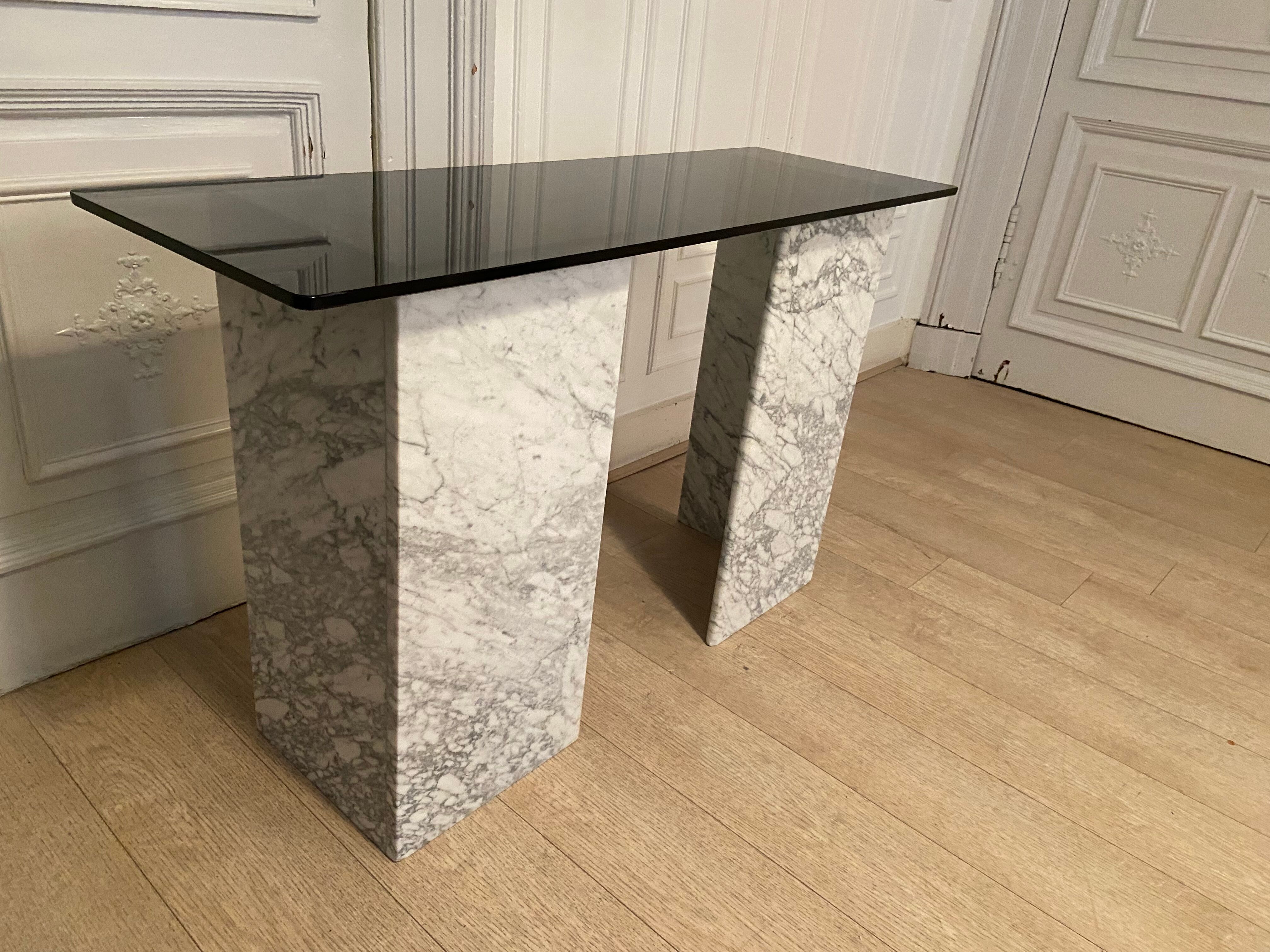 Marble console and smoked glass, Italy, 1980s