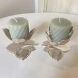 Set of 2 Silver Candle Holders - Tulip Shape on Vine Leaf