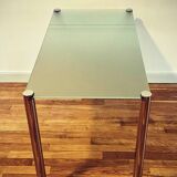 Rectangular table in tinted glass and chrome legs