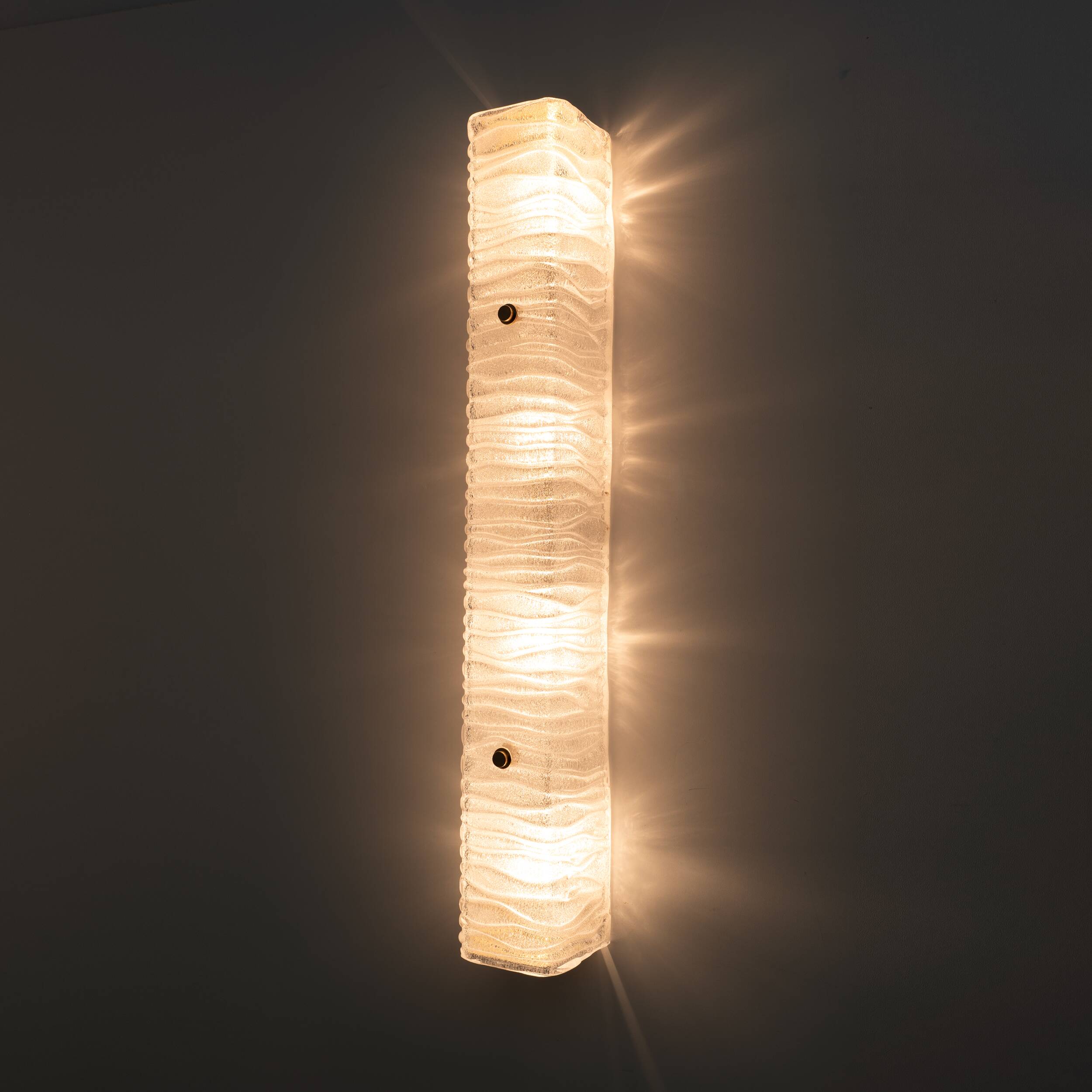 Pair of Art Decò Style Brass and Textured Murano Glass Sconces