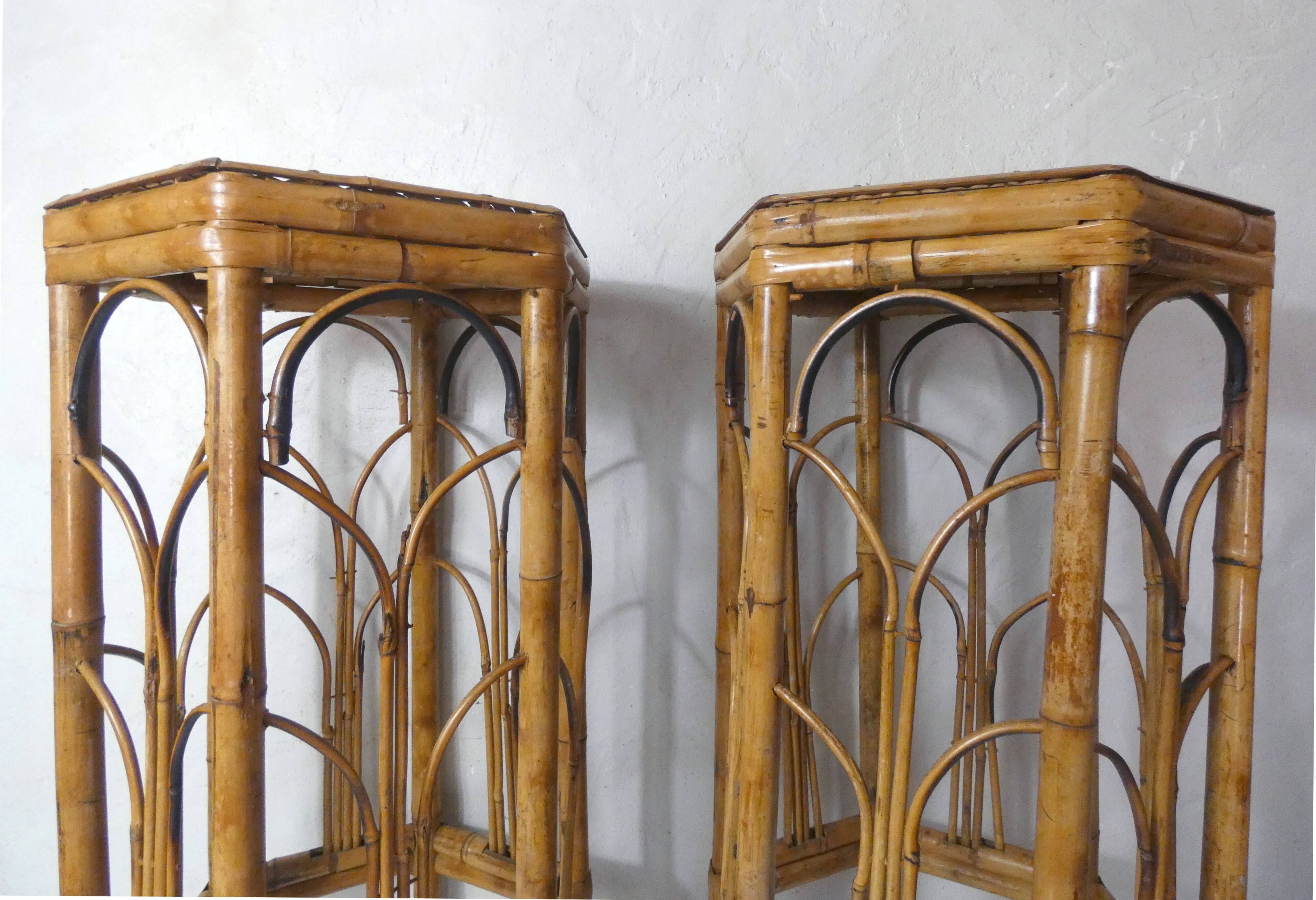 Set of 2 vintage rattan stools