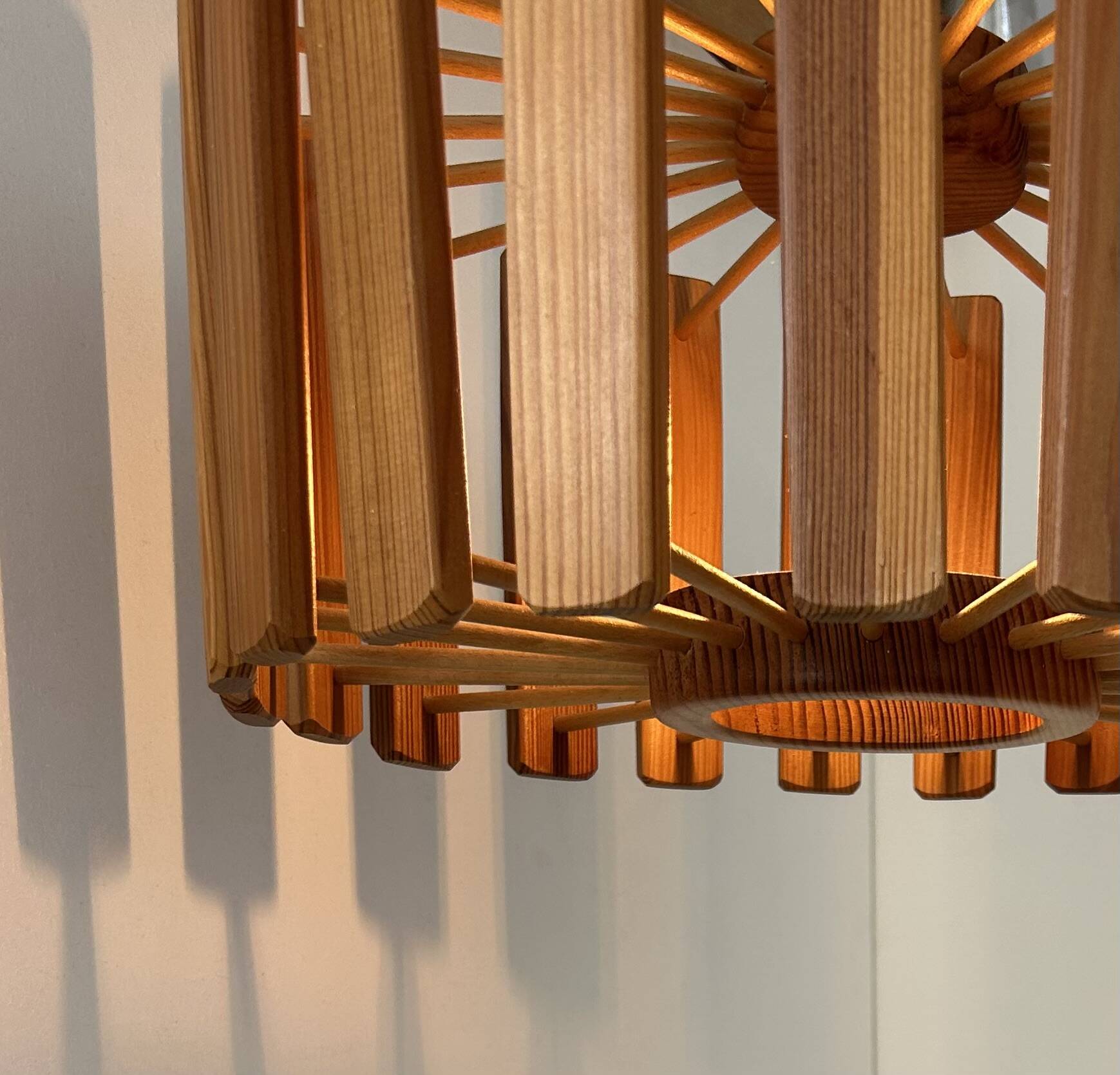 Vintage pine pendant light, Sweden 1970.