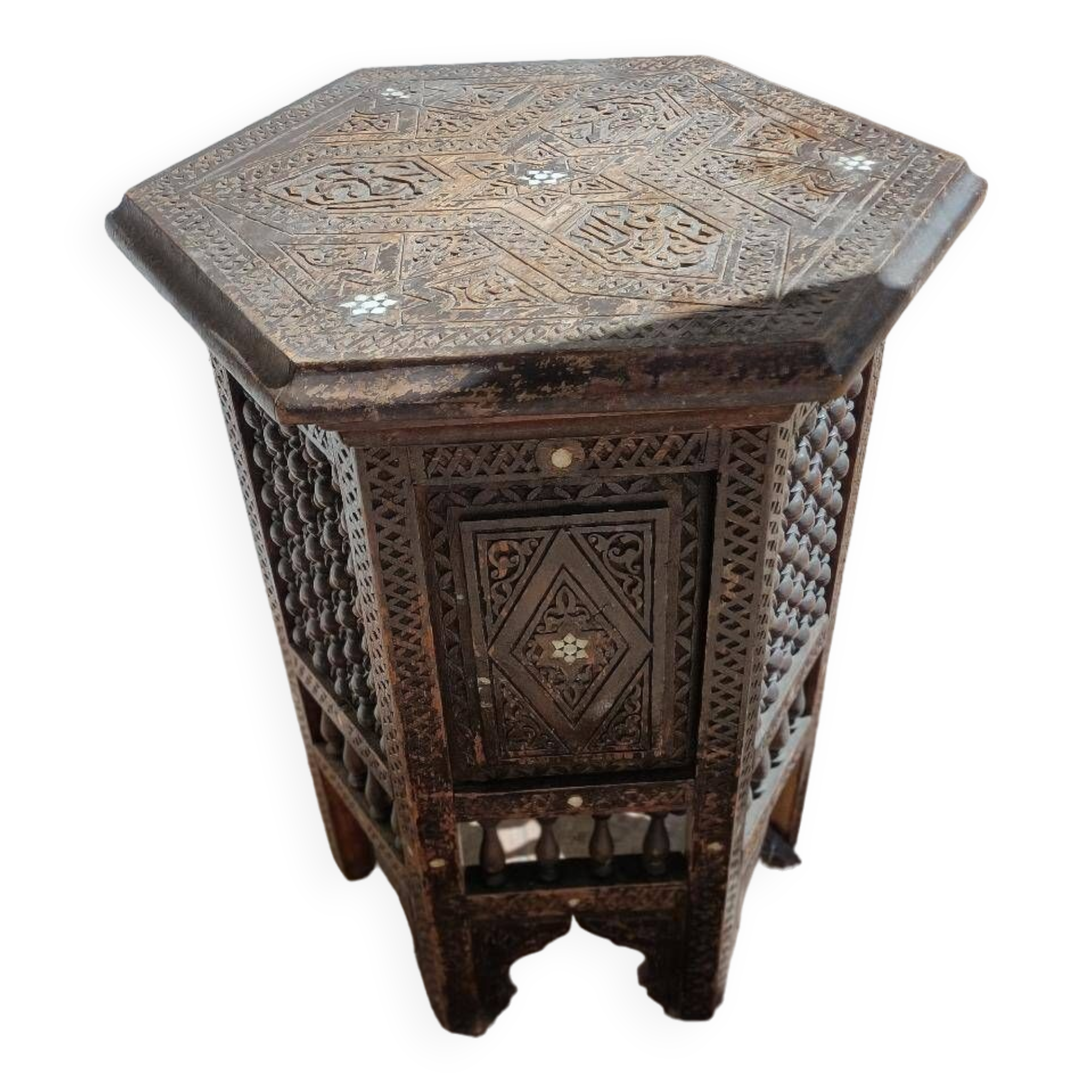 Table d'appoint octogonale antique / meuble syrien