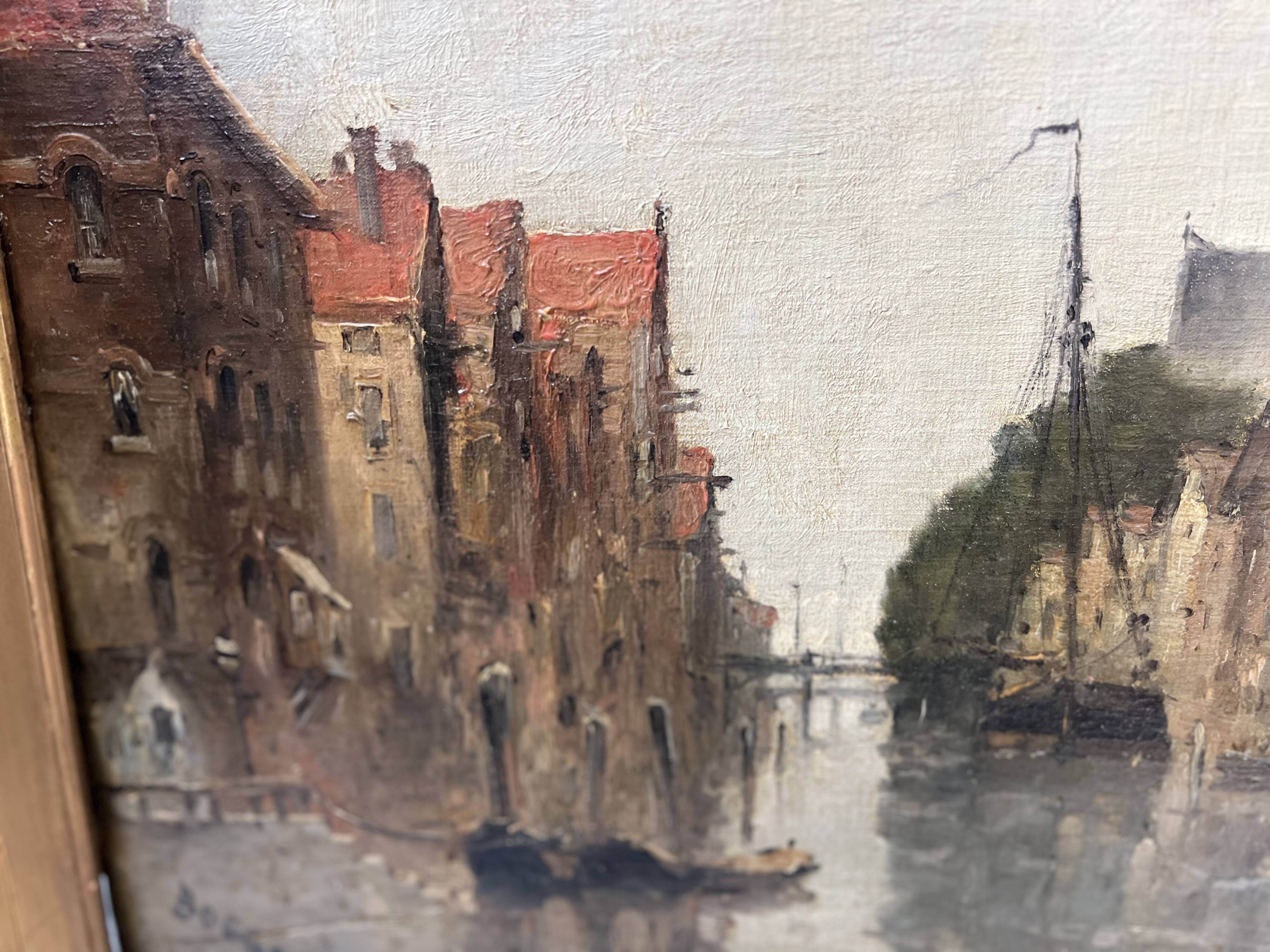 Oil on canvas "View of the city on the canal" by Franck BOGGS 19th century
