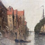 Oil on canvas "View of the city on the canal" by Franck BOGGS 19th century