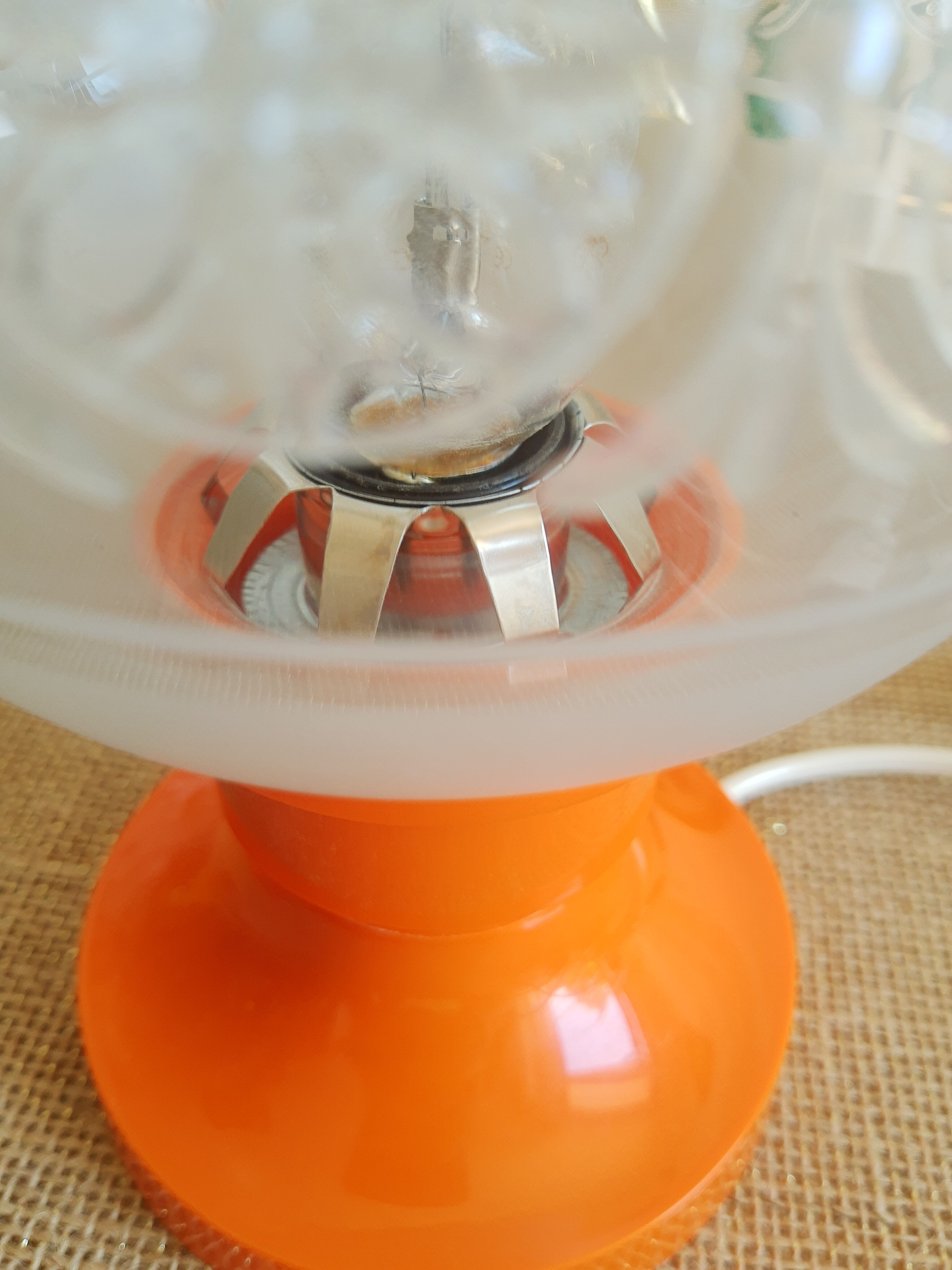 Retro orange table lamp and 70s glass globe