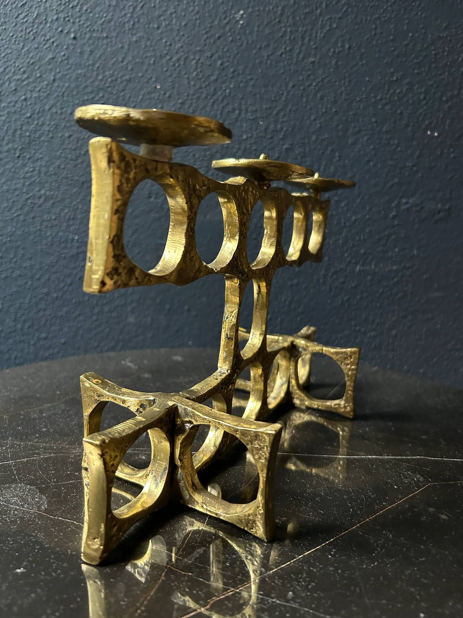 Brass chandelier handcrafted by Heinz Goll, brutalist, Austria 1970.