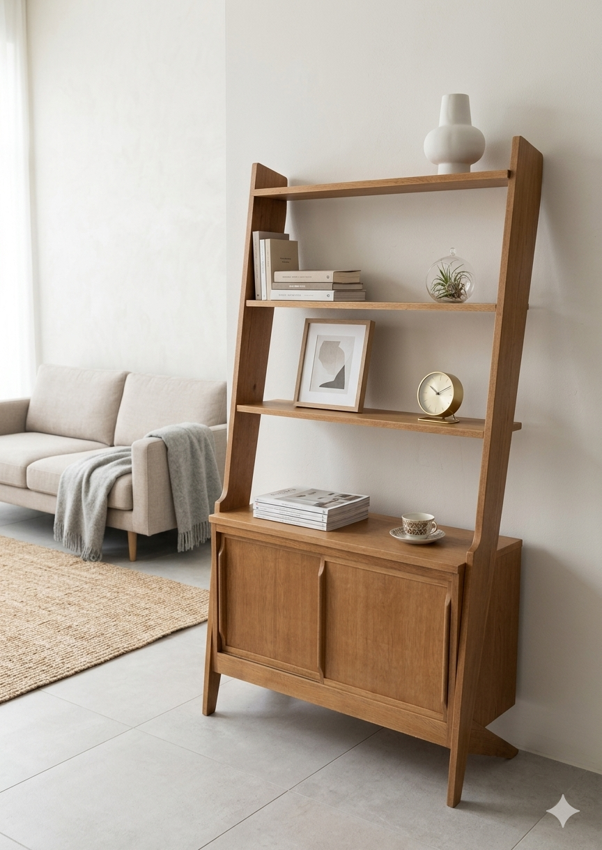 Bibliothèque de style scandinave, pieds compas, 1950/60'
