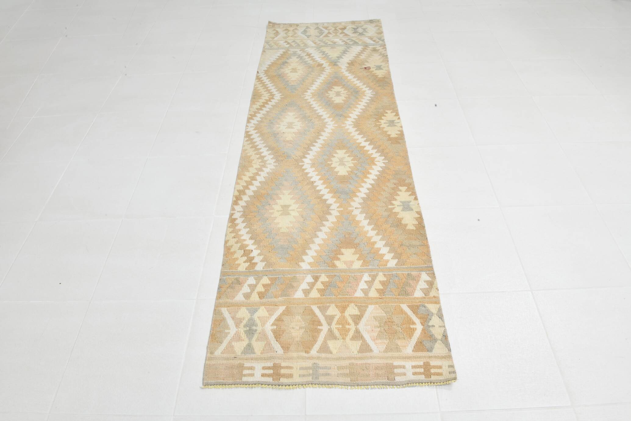 Tapis de couloir Kilim beige et bleu délavé 3x8, tapis turc, décoration de ferme, 81x254 cm