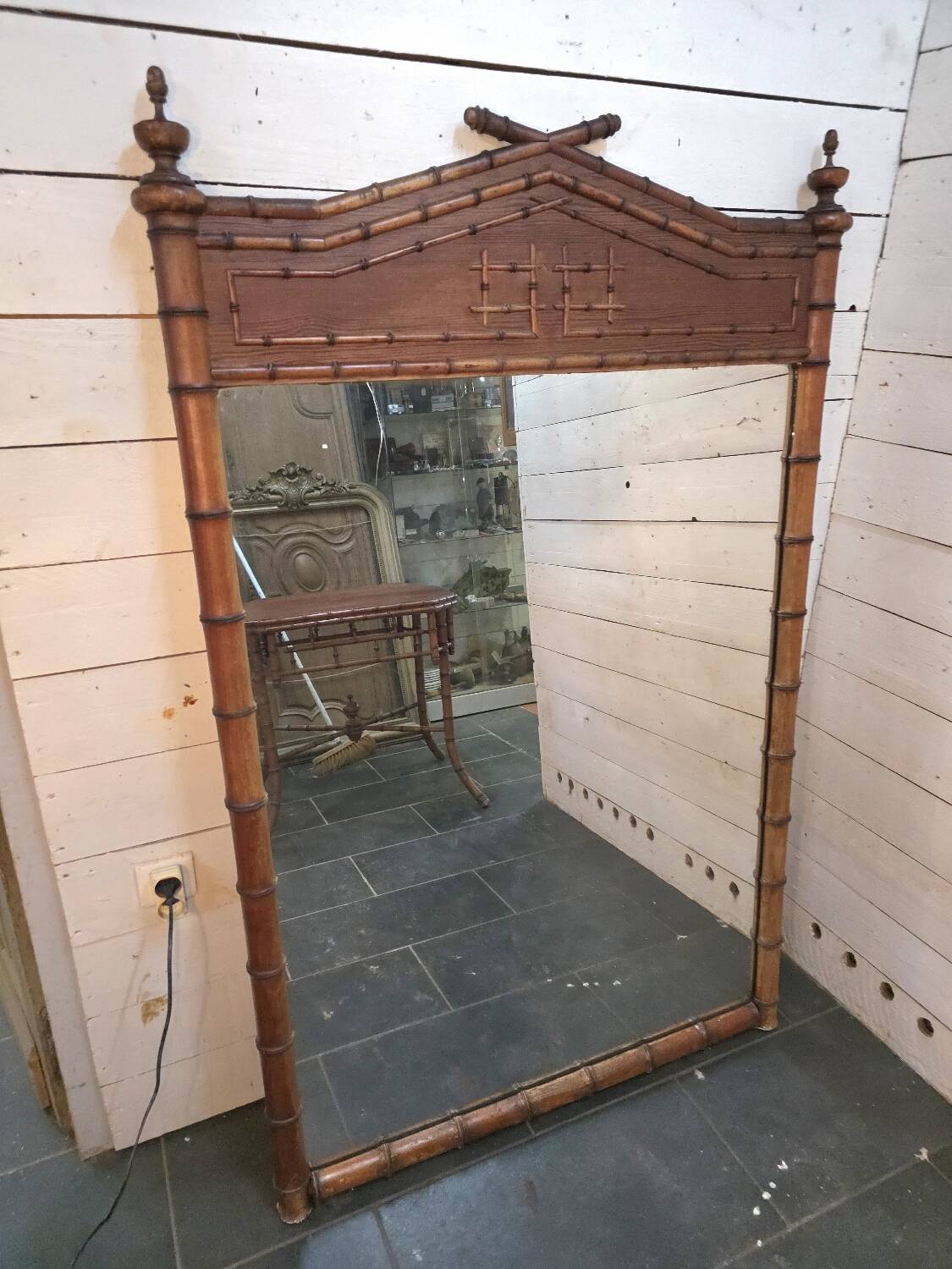 Miroir en bois bambou du XIXème , 163×105cm