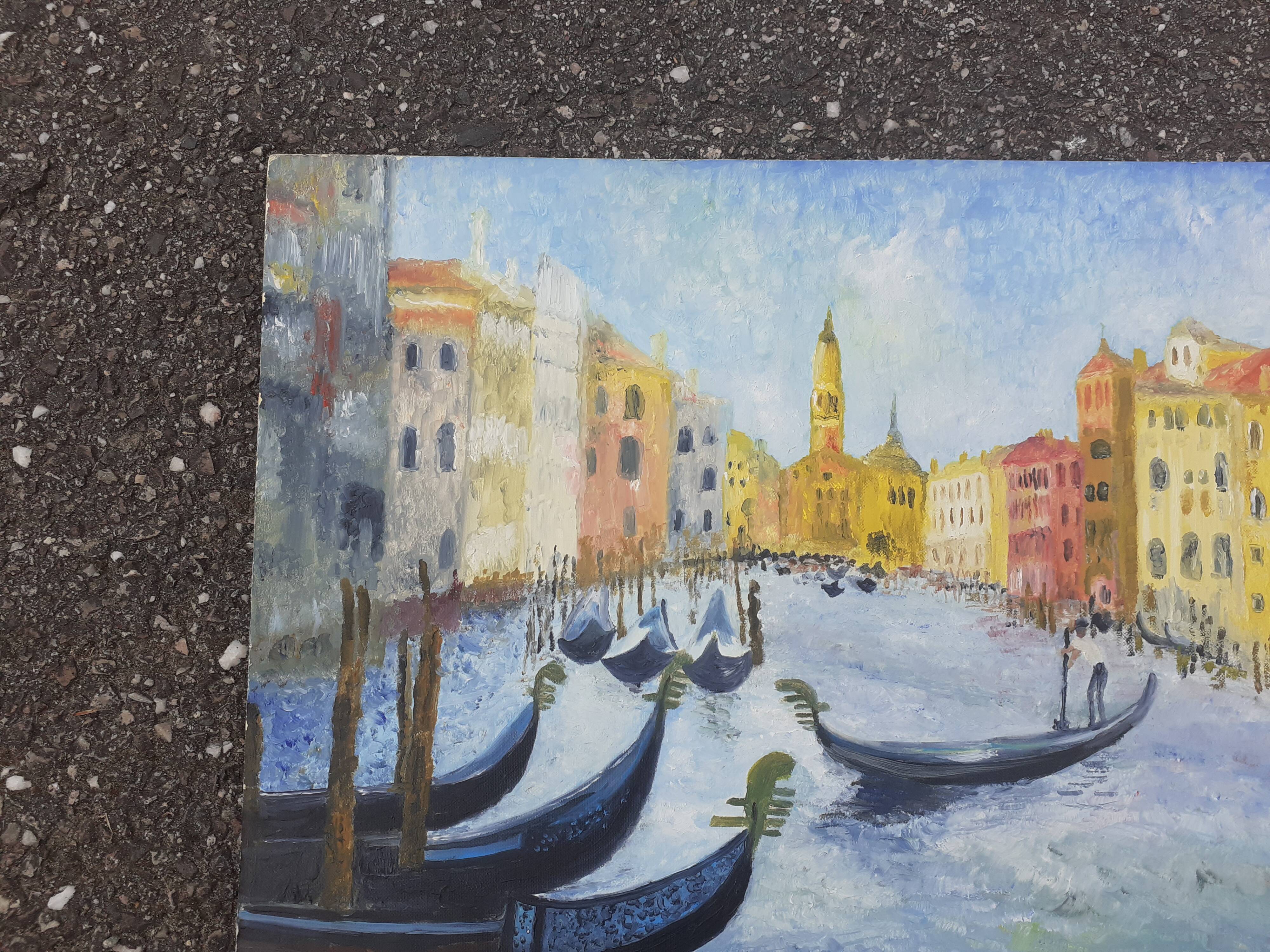 Huile sur panneau du Grand Canal à Venise