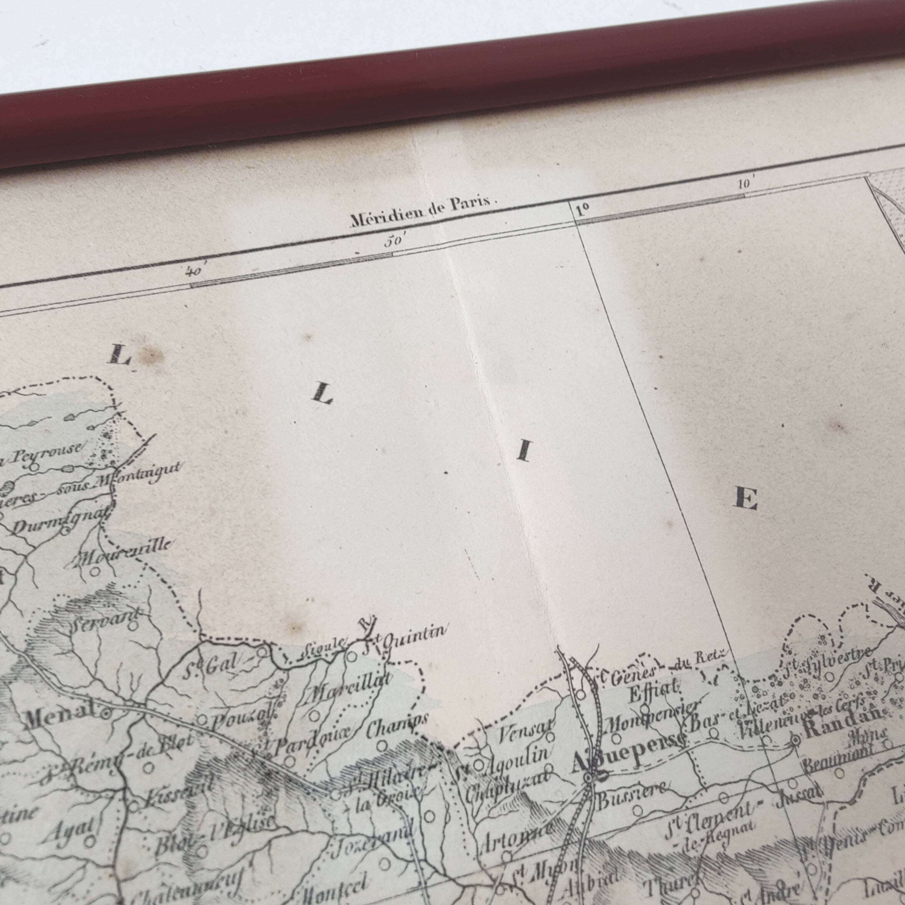 Auvergne Puy engraving map of dome wooden frame old plan of Clermont Ferrand