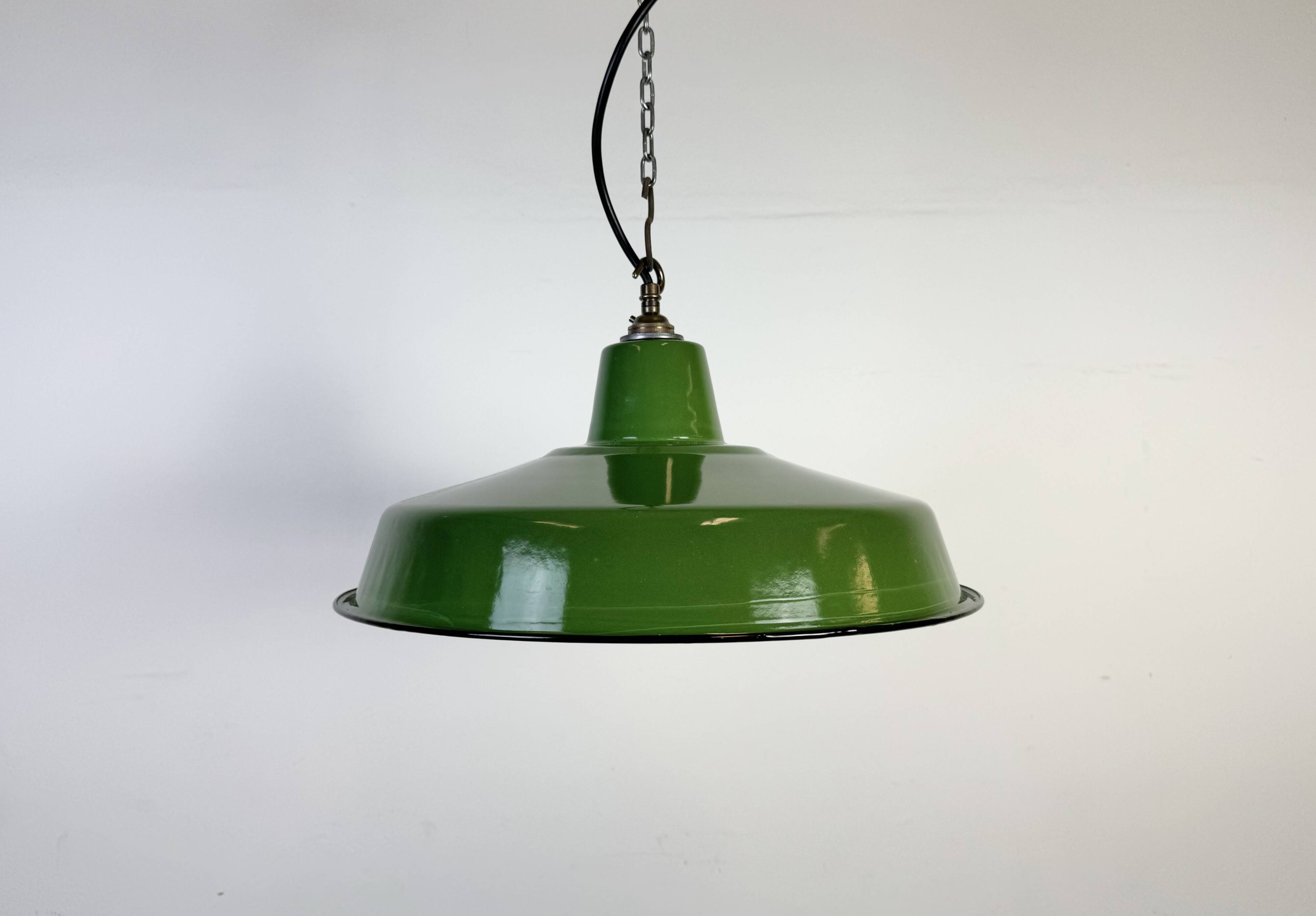 Industrial Green Enamel Factory Pendant Lamp, 1960s