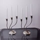 Pair of art deco candlesticks in stainless steel 3 flames, Spain, 1970